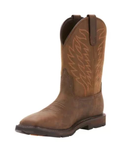 Ariat Groundbreaker Wide Square Toe Waterproof Men's Work Boots Dark Brown | DLCFI3825