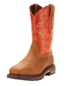 Ariat Workhog Wide Square Toe Steel Toe Men's Work Boots Brown / Orange | ZFBEJ3984