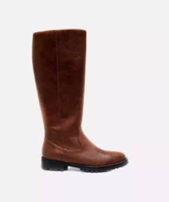 Lou Vegan Leather Knee High Flat Boots | Brown