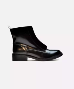 Zipme Vegan Leather Low-Barrel Front Zip Boots | Black