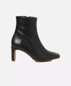 Fontana Square Toe Vegan Leather Heeled Ankle Boots | Black